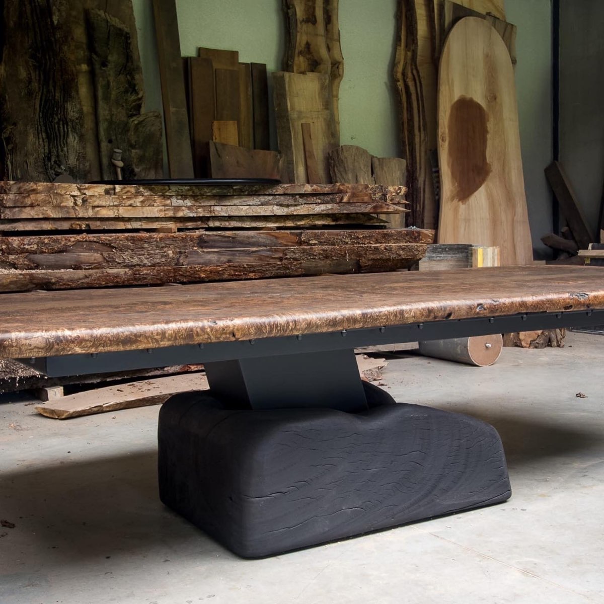 Custom made massive burlwood table, Midtown NYC